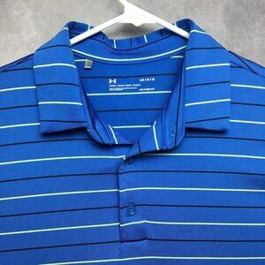 Under Armour Mens Golf Polo Shirt size Large Blue Striped Short Sleeve Stretch